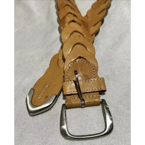 Brown Leather Belt Braided Size Small 2" Wide - Picture 2 of 5